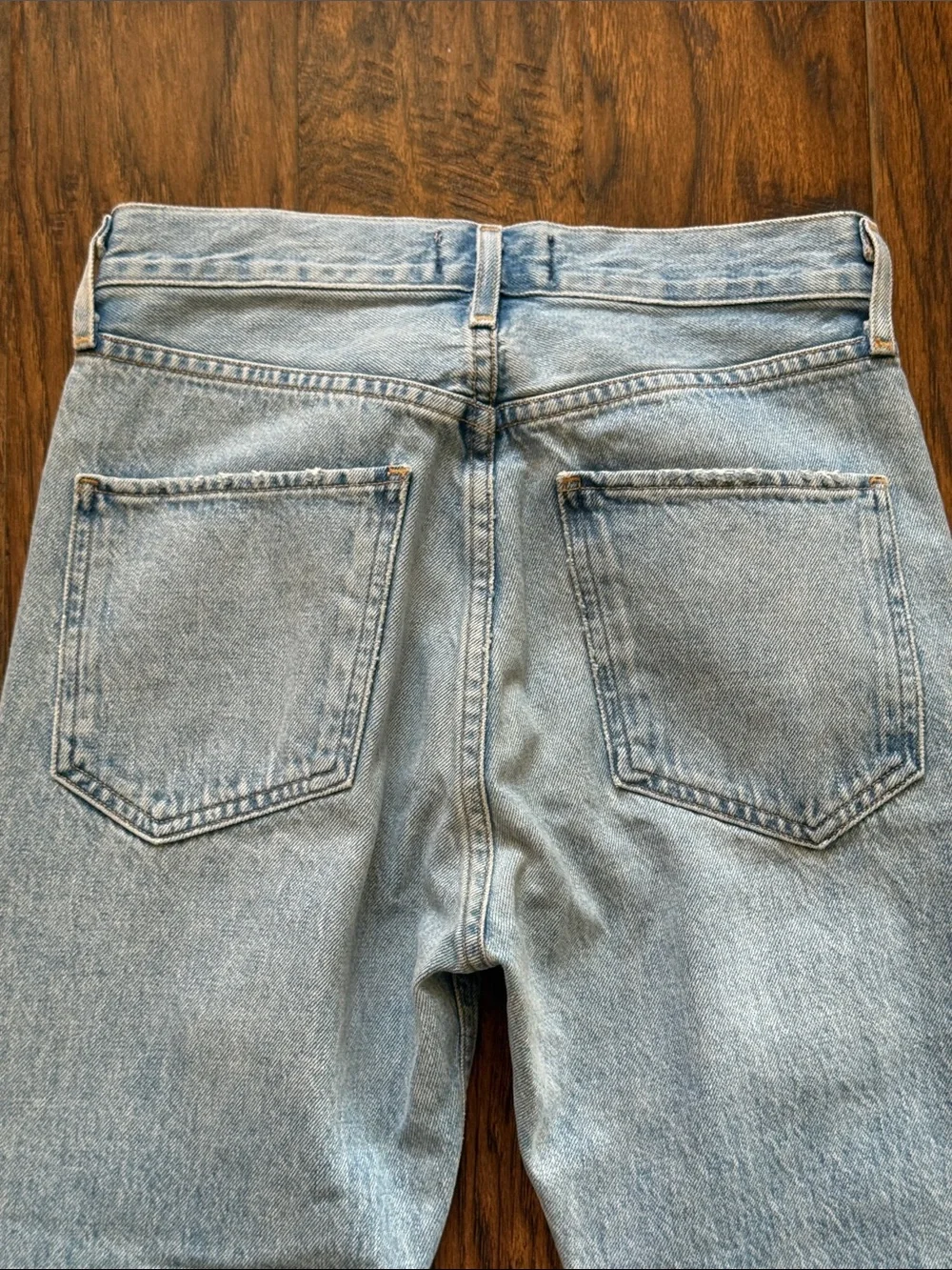 Agolde Jamie Light Wash Ripped Straight Jeans, size 24